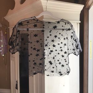 Black mesh star crop top